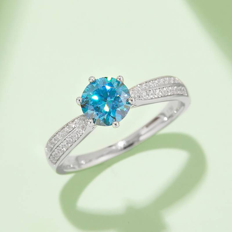 直臂微镶星光皇后S925银镀白金MoissaniteWomen's Ring1ctD级